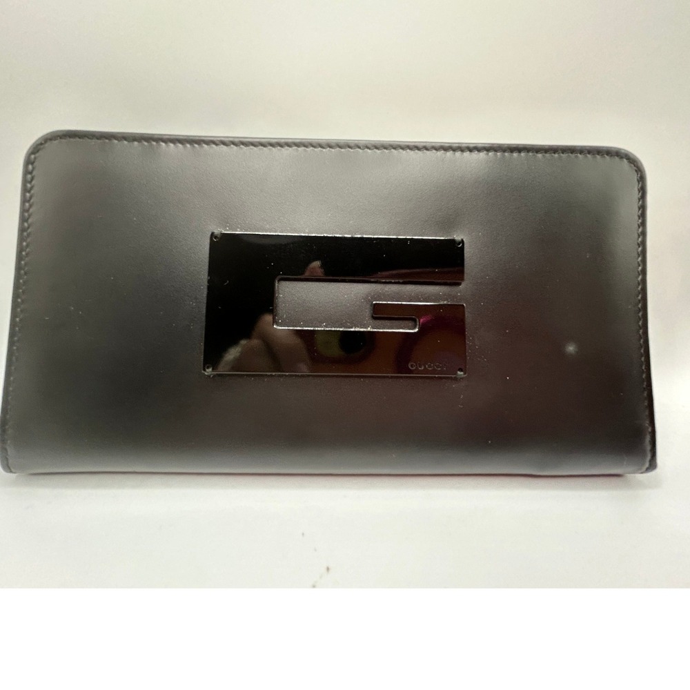 Gucci Black Leather Zip Around Continental Wallet Oversized G Logoc#1017
